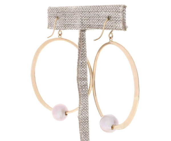 Pink Pearl Crescent Moon Hoops