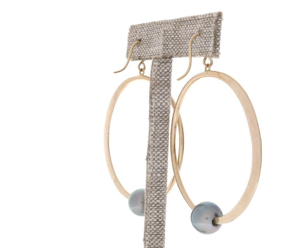 Tahitian Pearl Crescent Moon Hoops