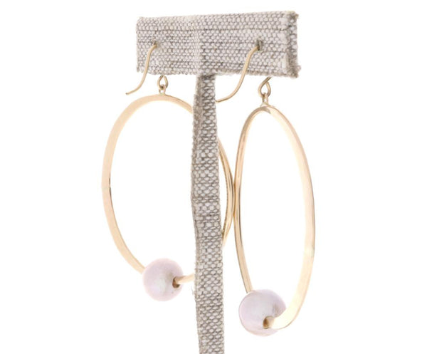Pink Pearl Crescent Moon Hoops