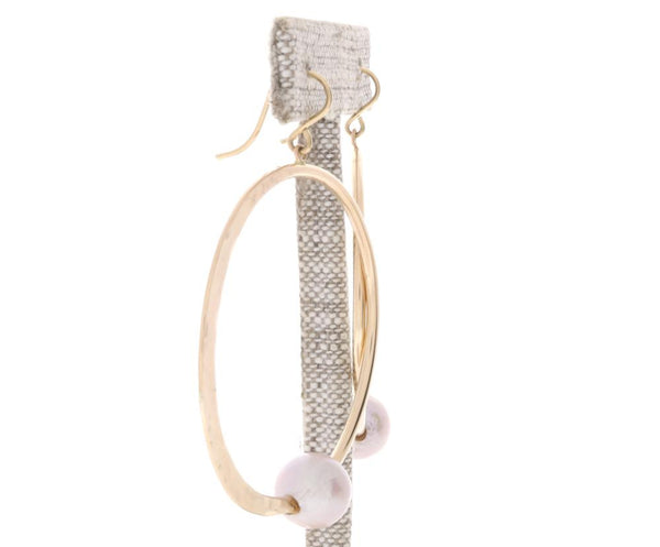 Pink Pearl Crescent Moon Hoops