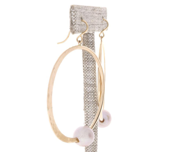 Pink Pearl Crescent Moon Hoops