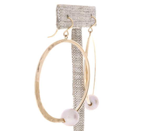 Pink Pearl Crescent Moon Hoops