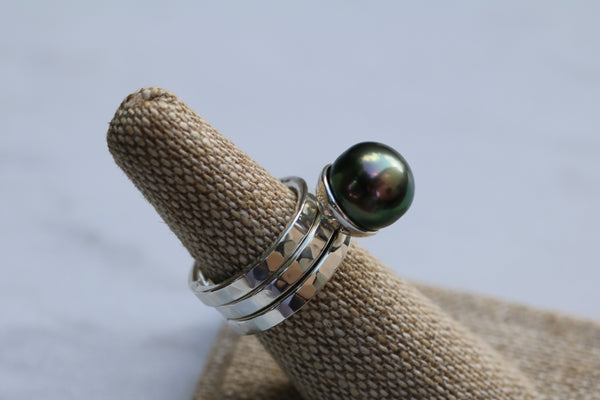 Tahitian Pearl 3 Stacking Rings