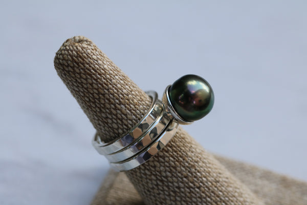 Tahitian Pearl 3 Stacking Rings
