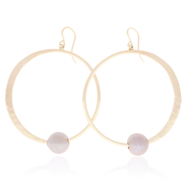 Pink Pearl Crescent Moon Hoops