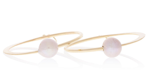 Pink Pearl Crescent Moon Hoops