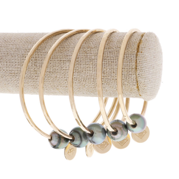 Thick Gold Tahitian Pearl Baby Bangle