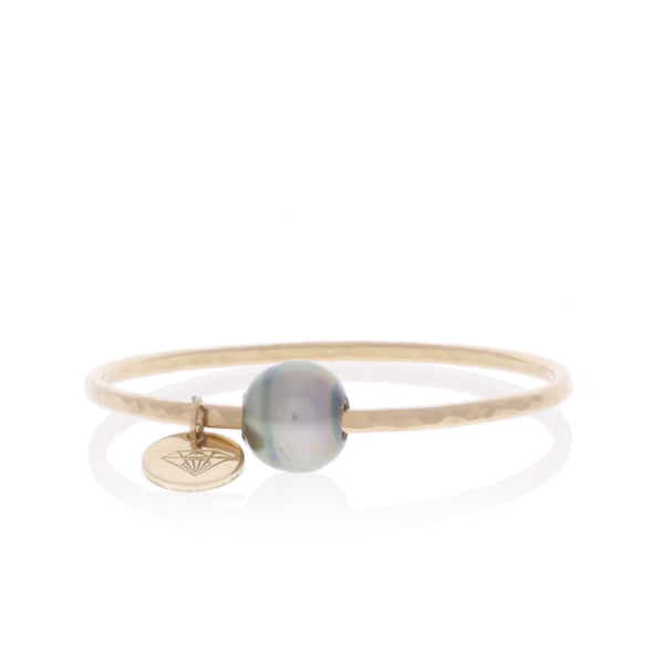 Thick Gold Tahitian Pearl Baby Bangle