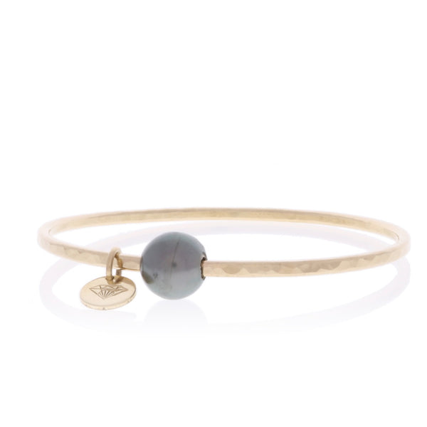 Thick Pearl Bangle in Gold