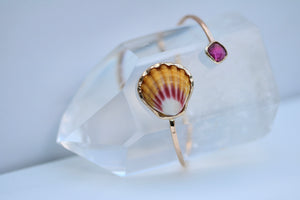 Sunrise Shell and Pink Tourmaline Cuff Bracelet in Gold