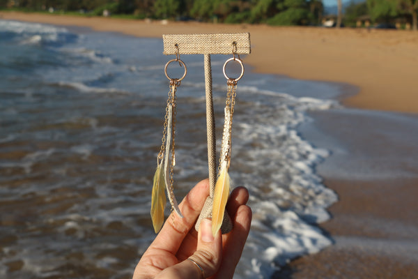 Gold feather Hoops