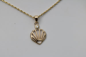 Gold Shell Pendant in 14k with Diamond
