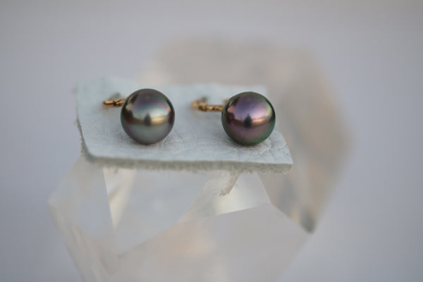 Tahitian pearl  hoop earrings - solid 14k gold