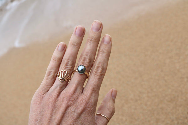 Diamond Halo Tahitian Pearl Ring in solid 14k gold