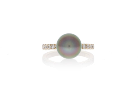 Diamond Tahitian Pearl Ring in solid 14k gold