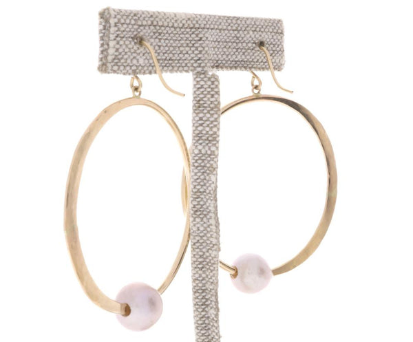 Pink Pearl Crescent Moon Hoops