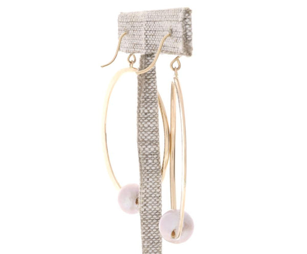 Pink Pearl Crescent Moon Hoops